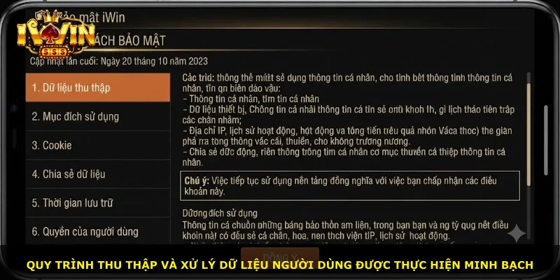Quy trình thu thập và xử lý dữ liệu người dùng được thực hiện minh bạch